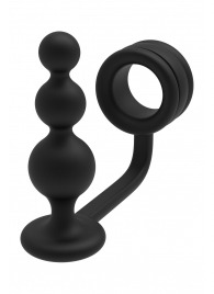Черное эрекционное кольцо с анальной елочкой Cockring With Beaded Anal Plug - Dream Toys - в Новочеркасске купить с доставкой