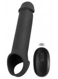 Черная вибронасадка для пениса с хомутом для мошонки и пультом ДУ Remote Controlled Penis Extension - Orion - в Новочеркасске купить с доставкой