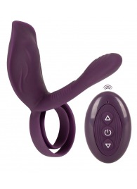 Фиолетовая насадка на член с клиторальным отростком и пультом ДУ RC Couple’s Vibrator 2 - Orion - в Новочеркасске купить с доставкой