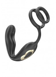 Черная анальная пробка с вращением и эрекционными кольцами - Ibiza - в Новочеркасске купить с доставкой