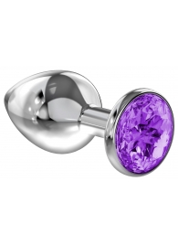 Малая серебристая анальная пробка Diamond Purple Sparkle Small с фиолетовым кристаллом - 7 см. - Lola Games - купить с доставкой в Новочеркасске