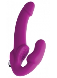 Ярко-розовый безремневой вибрострапон Evoke Vibrating Strapless Silicone Strap-on Dildo - XR Brands - купить с доставкой в Новочеркасске