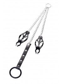 Черно-серебристые зажимы для сосков с кольцом для пениса TOYFA Metal - ToyFa - купить с доставкой в Новочеркасске