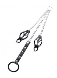 Черно-серебристые зажимы для сосков с кольцом для пениса TOYFA Metal - ToyFa - купить с доставкой в Новочеркасске