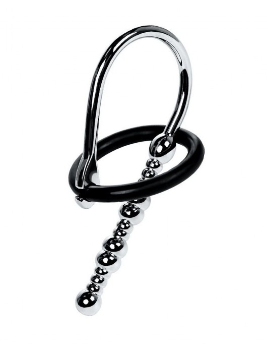 Серебристый уретральный плаг-бусины TOYFA Metal с мягким фиксириющим кольцом - ToyFa - купить с доставкой в Новочеркасске