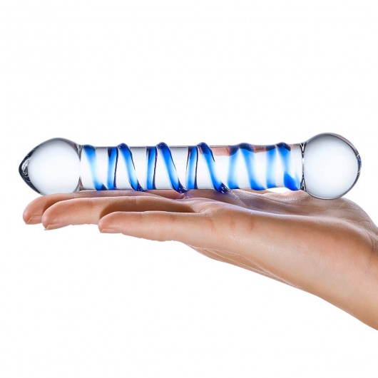Прозрачный фаллос с голубой спиралью Spiral Dildo - 17 см. - Glas