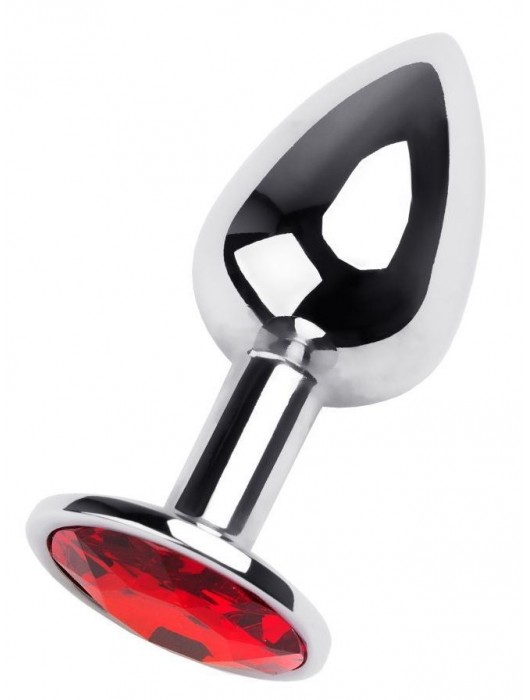 Маленькая коническая серебристая анальная пробка с красным кристаллом - 7 см. - ToyFa - купить с доставкой в Новочеркасске