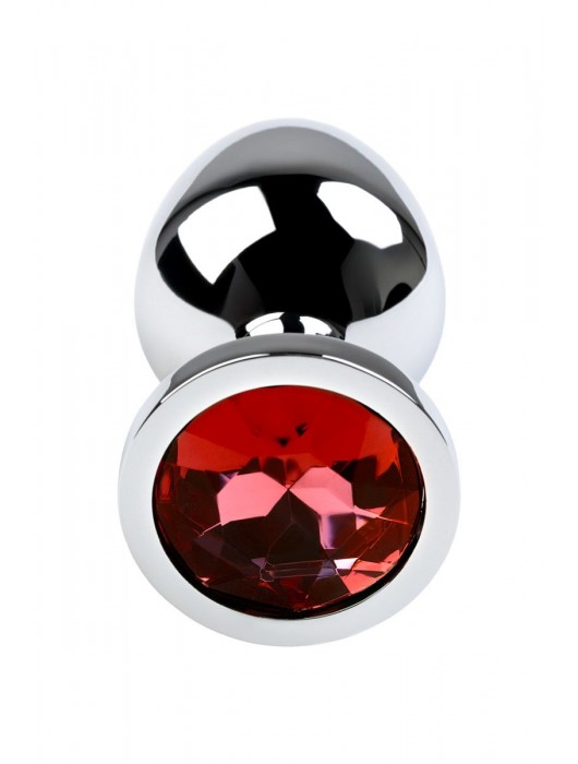 Серебристая коническая анальная пробка с красным кристаллом - 8 см. - ToyFa - купить с доставкой в Новочеркасске