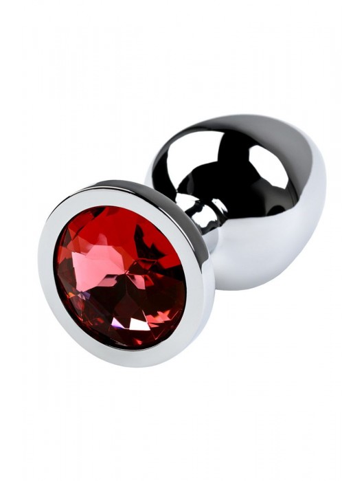 Серебристая коническая анальная пробка с красным кристаллом - 8 см. - ToyFa - купить с доставкой в Новочеркасске