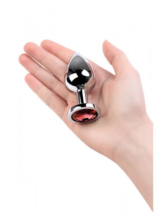 Серебристая коническая анальная пробка с красным кристаллом - 8 см. - ToyFa - купить с доставкой в Новочеркасске