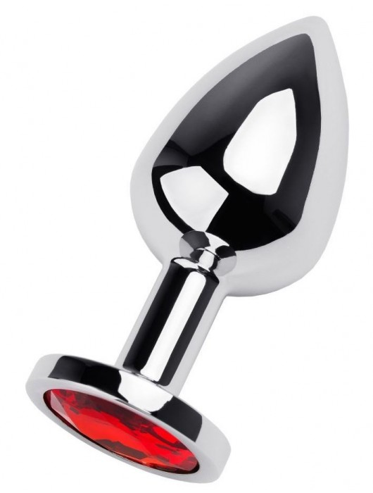 Серебристая коническая анальная пробка с красным кристаллом - 8 см. - ToyFa - купить с доставкой в Новочеркасске