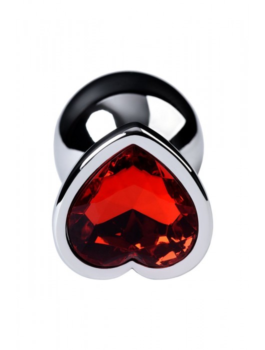 Серебристая коническая анальная пробка с красным кристаллом-сердечком - 7 см. - ToyFa - купить с доставкой в Новочеркасске