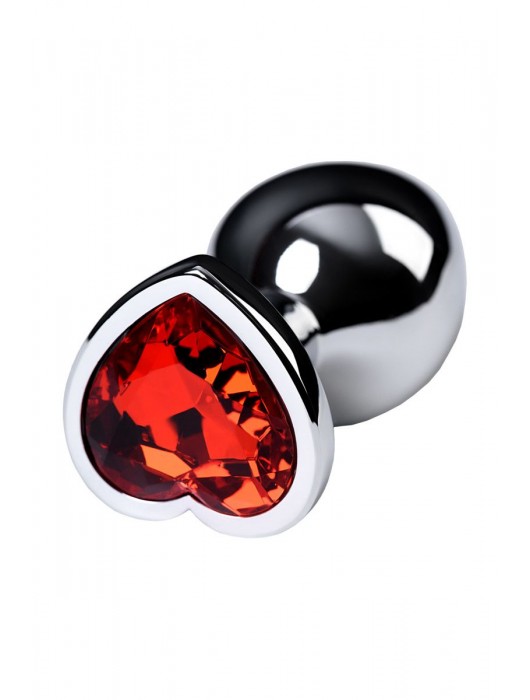 Серебристая коническая анальная пробка с красным кристаллом-сердечком - 7 см. - ToyFa - купить с доставкой в Новочеркасске