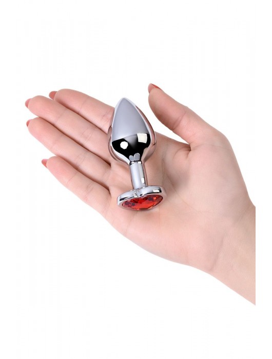 Серебристая коническая анальная пробка с красным кристаллом-сердечком - 7 см. - ToyFa - купить с доставкой в Новочеркасске