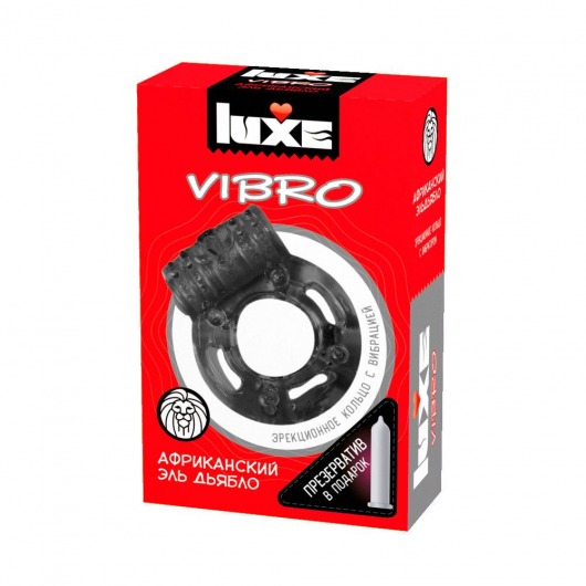 Чёрное эрекционное виброкольцо Luxe VIBRO  Африканский Эль Дьябло  + презерватив - Luxe - в Новочеркасске купить с доставкой