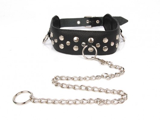 Черный ошейник с заклепками с металлическим поводком-цепочкой - Notabu - купить с доставкой в Новочеркасске