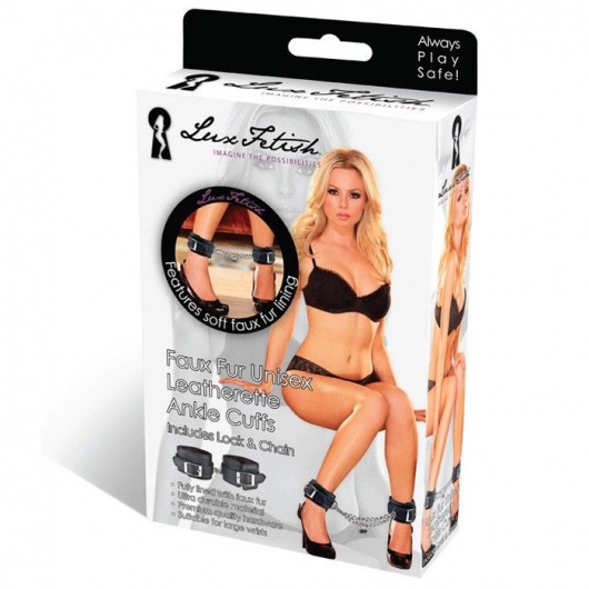 Черные фиксаторы для ног на цепи с мехом внутри - Lux Fetish - купить с доставкой в Новочеркасске