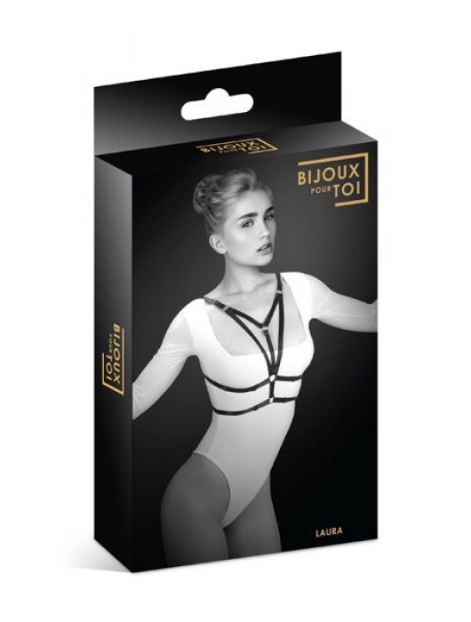 Черная упряжь на грудь Laura - Bijoux Pour Toi - купить с доставкой в Новочеркасске