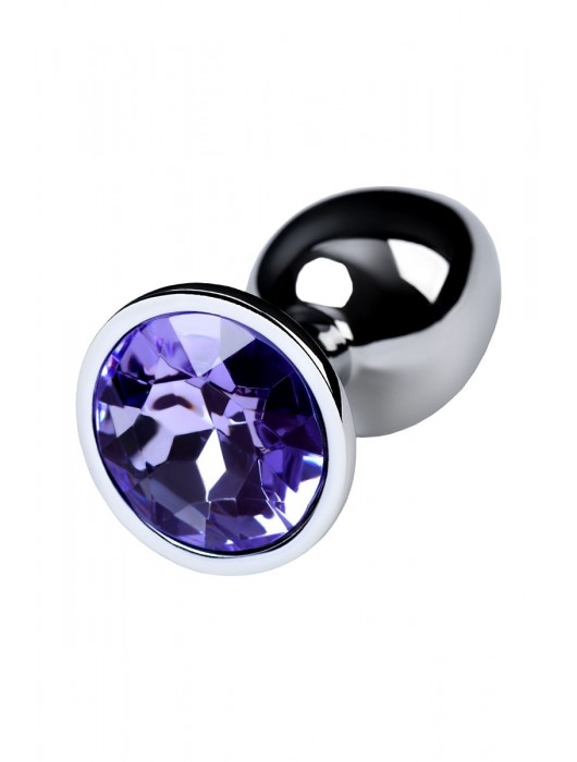 Серебристая конусовидная анальная пробка с фиолетовым кристаллом - 7 см. - ToyFa - купить с доставкой в Новочеркасске