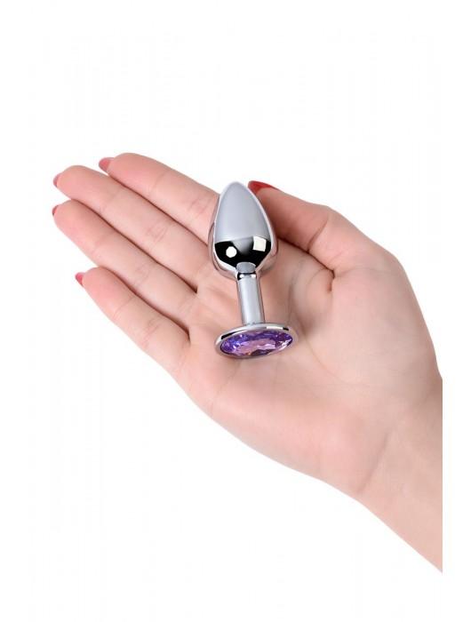 Серебристая конусовидная анальная пробка с фиолетовым кристаллом - 7 см. - ToyFa - купить с доставкой в Новочеркасске