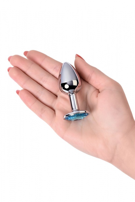Серебристая конусовидная анальная пробка с голубым кристаллом - 7 см. - ToyFa - купить с доставкой в Новочеркасске