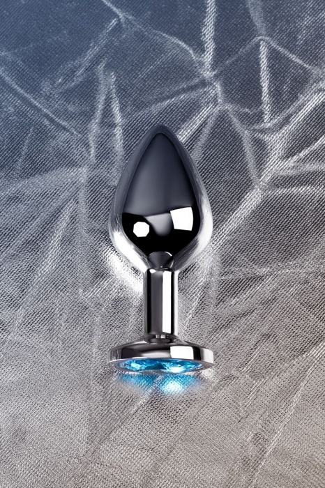 Серебристая конусовидная анальная пробка с голубым кристаллом - 8 см. - ToyFa - купить с доставкой в Новочеркасске