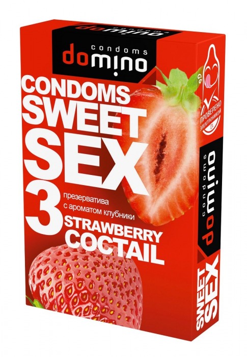 Презервативы для орального секса DOMINO Sweet Sex с ароматом клубничного коктейля  - 3 шт. - Domino - купить с доставкой в Новочеркасске