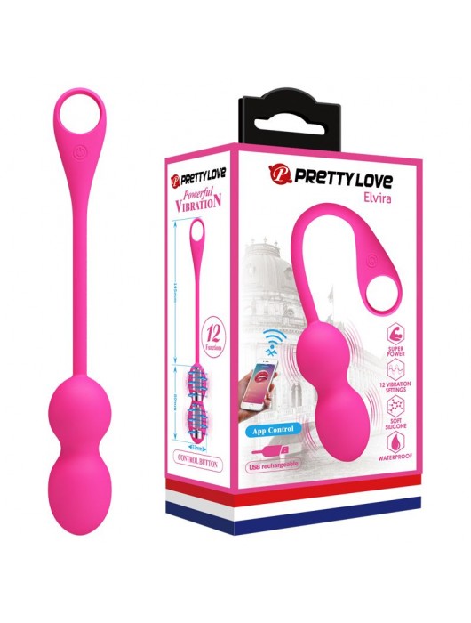 Розовые вагинальные шарики Elvira с управлением через смартфон - Baile