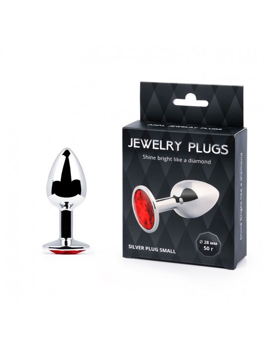 Серебристая анальная пробка с красным стразом - 7,2 см. - Anal Jewelry Plug - купить с доставкой в Новочеркасске