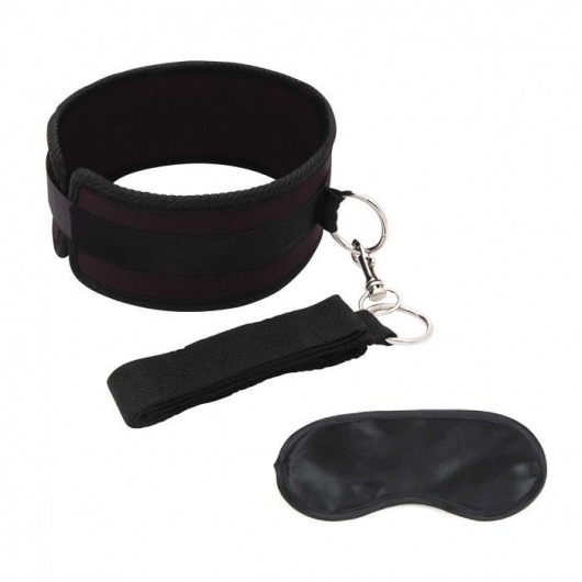 Черный ошейник с длинным поводком Collar and Leash Set - Lux Fetish - купить с доставкой в Новочеркасске