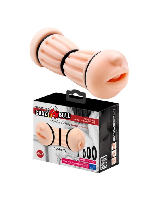 Телесный двусторонний мастурбатор Nancy - ротик и вагина - Baile - в Новочеркасске купить с доставкой