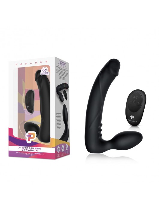 Черный безремневой страпон с вибрацией - 20,3 см. - Pegasus - купить с доставкой в Новочеркасске