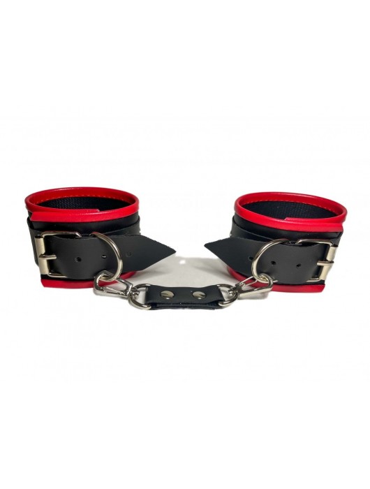 Черно-красные наручники из эко-кожи - БДСМ Арсенал - купить с доставкой в Новочеркасске