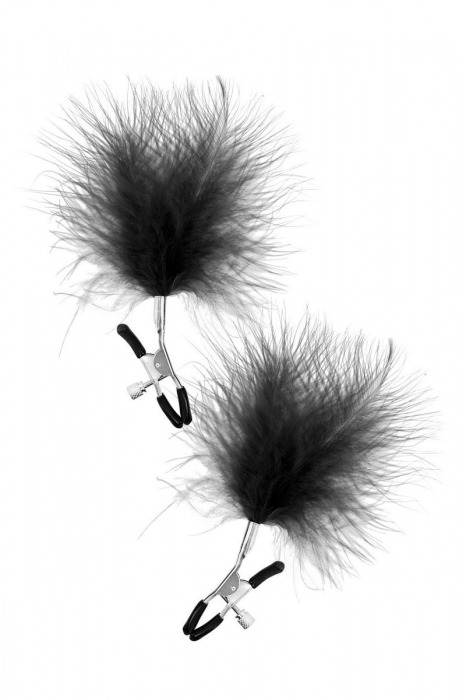 Зажимы на соски с черными пуховыми кисточками Sweet Caress Feather Nipple Clumps - Sweet Caress - купить с доставкой в Новочеркасске