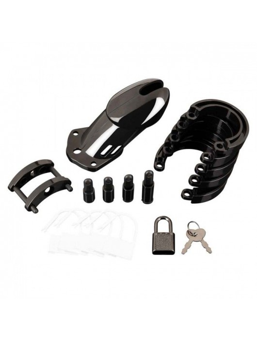 Черная акриловая клетка целомудрия для члена с замком - BlueLine - купить с доставкой в Новочеркасске