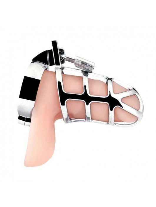 Серебристая металлическая клетка для члена с замком Enslave Cock Cage - BlueLine - купить с доставкой в Новочеркасске