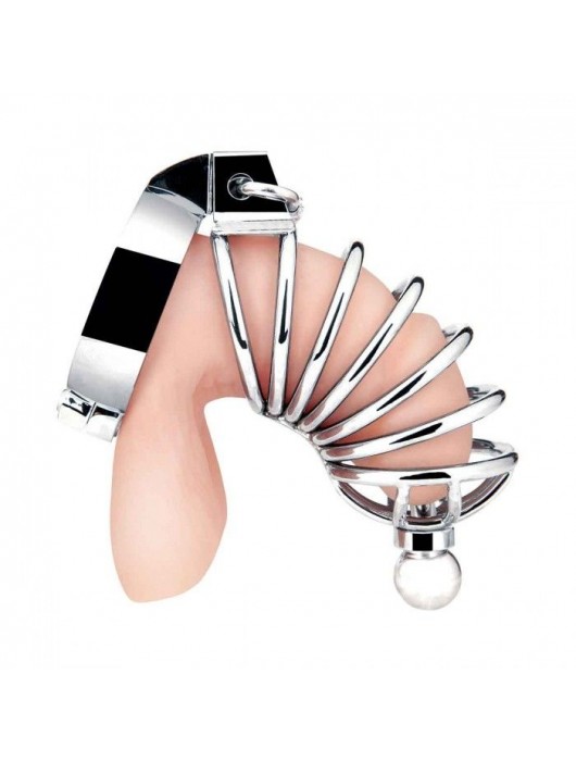 Серебристая клетка для члена Urethral Play Cage - BlueLine - купить с доставкой в Новочеркасске