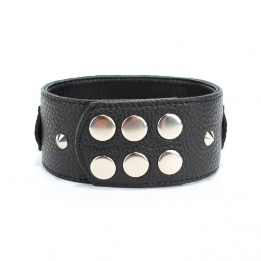Черный кожаный ошейник с короткими шипами - БДСМ Арсенал - купить с доставкой в Новочеркасске