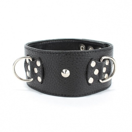 Черный кожаный ошейник с короткими шипами - БДСМ Арсенал - купить с доставкой в Новочеркасске