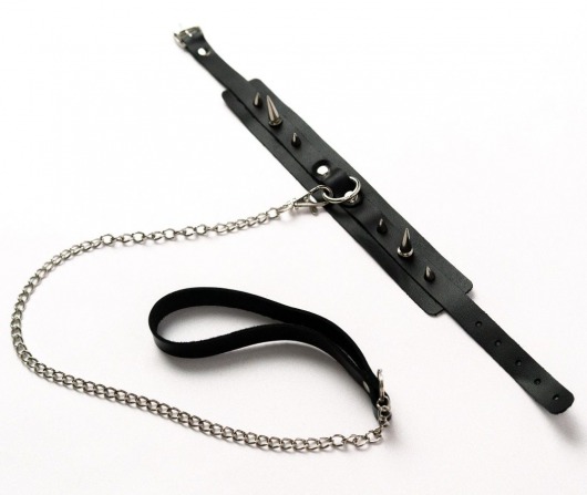 Черный ошейник с шипами и поводком - Crazy Handmade - купить с доставкой в Новочеркасске