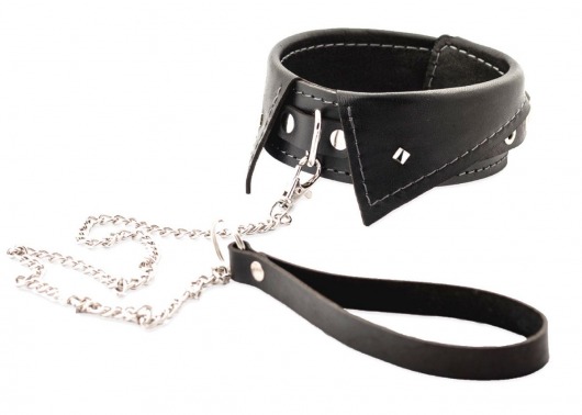 Черный ошейник-воротничок с металлическим поводком - Crazy Handmade - купить с доставкой в Новочеркасске