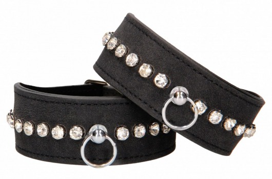 Черные наручники Diamond Studded Wrist Cuffs - Shots Media BV - купить с доставкой в Новочеркасске