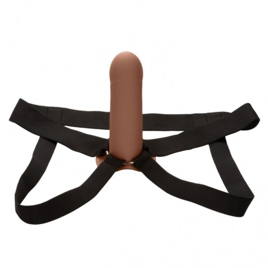 Коричневый фаллопротез из силикона Extension with Harness - 15,75 см. - California Exotic Novelties - купить с доставкой в Новочеркасске