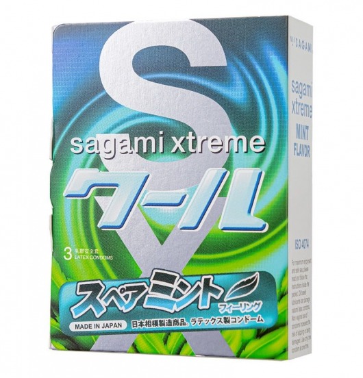 Презервативы Sagami Xtreme Mint с ароматом мяты - 3 шт. - Sagami - купить с доставкой в Новочеркасске