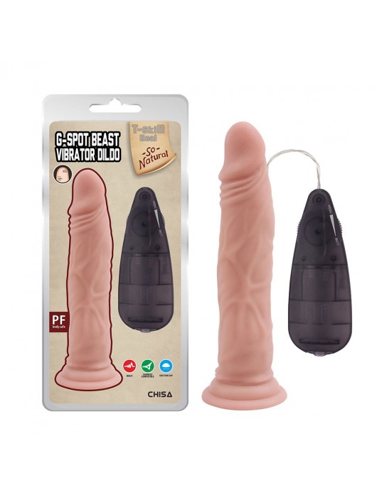 Телесный вибратор на присоске G-spot Beast Vibrator Dildo - 21,4 см. - Chisa