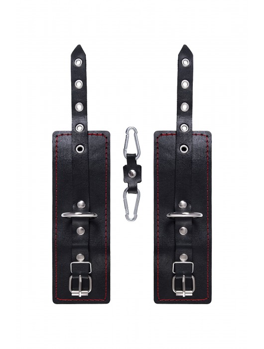 Черные кожаные однослойные наручники с контрастной строчкой - Pecado - купить с доставкой в Новочеркасске