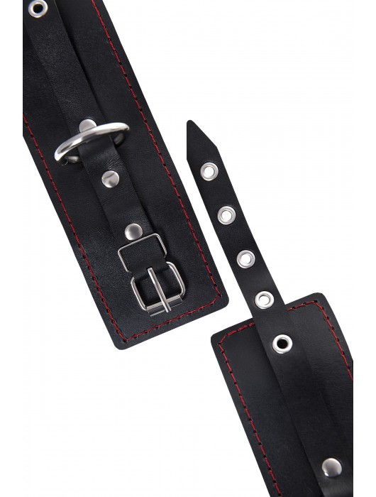 Черные кожаные однослойные наручники с контрастной строчкой - Pecado - купить с доставкой в Новочеркасске