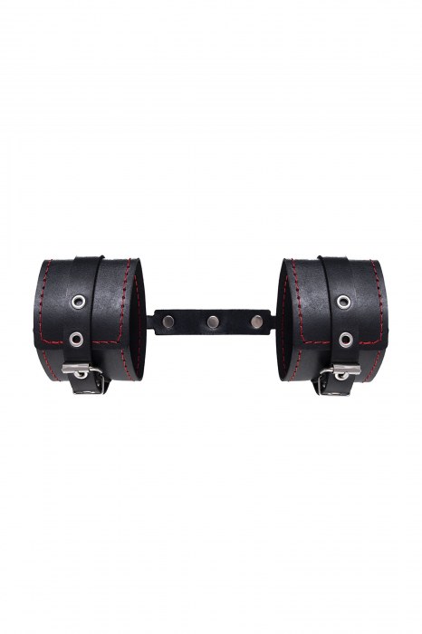 Черные кожаные однослойные оковы с контрастной строчкой - Pecado - купить с доставкой в Новочеркасске