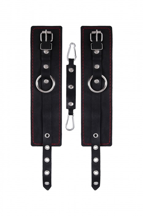 Черные кожаные однослойные оковы с контрастной строчкой - Pecado - купить с доставкой в Новочеркасске