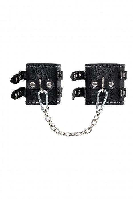 Черные кожаные оковы с двумя ремнями и красной подкладкой - Pecado - купить с доставкой в Новочеркасске